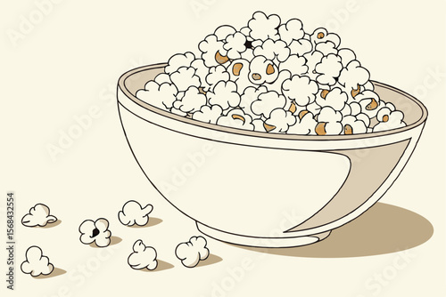 porcelain bowl filled with fluffy white popcorn kernels, cinematic lighting, detailed, high resolution, intricate details, golden tones, ultrarealistic