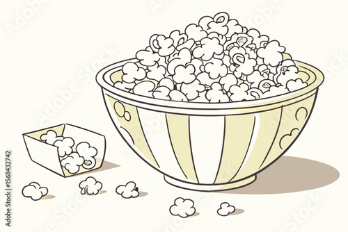 porcelain bowl filled with fluffy white popcorn kernels, cinematic lighting, detailed, high resolution, intricate details, golden tones, ultrarealistic