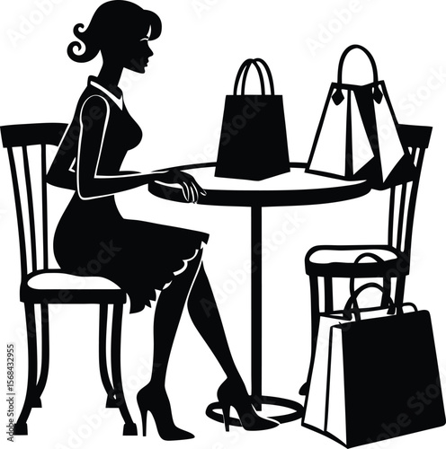 Elegant Woman Enjoying Coffee Break After Shopping Spree