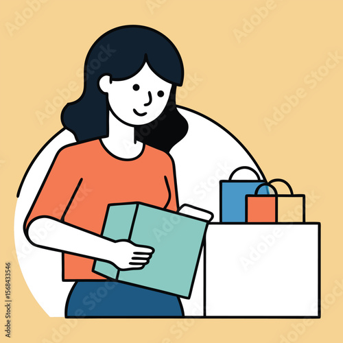 Happy Woman Receiving Online Shopping Delivery Package