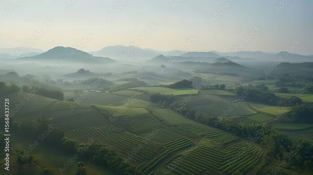 Obraz premium Aerial photography showcasing expansive farmland, cultivated fields, and rural landscapes, ideal for visualizing concepts like land lease, agricultural development, sustainable farming, and farmland i