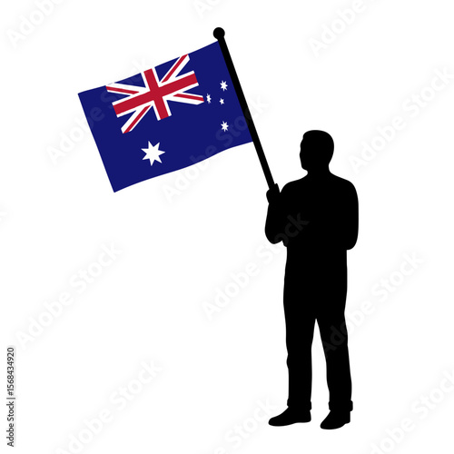 Silhouette of a man holding Australian flag against white background  