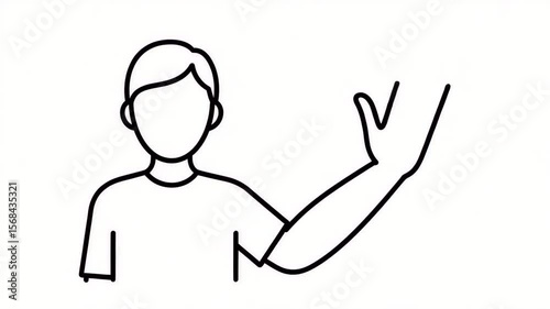 Line art of student raising hand showcases a simple outline illustration of a figure with arm extended, in line art of student raising hand. Featuring minimalist design with clean strokes.