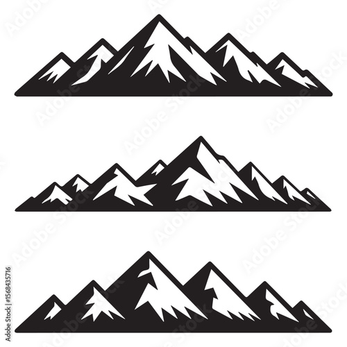 Mountain peaks with snow isolated on white background