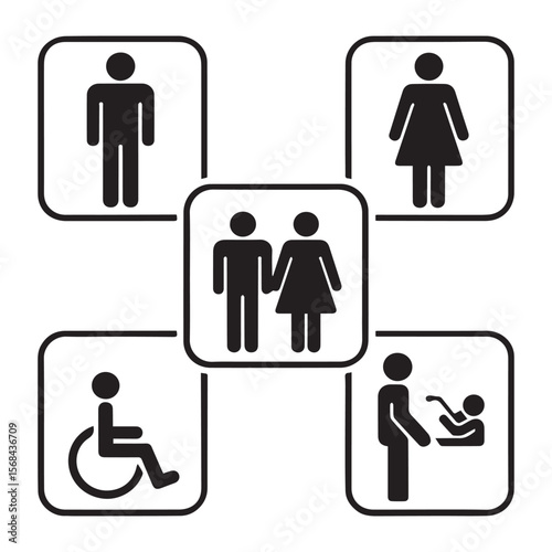 Restroom signs isolated on white background indicate facilities