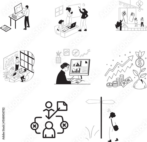 Isometric Illustrations Business, Teamwork, Finance, and Decision Making