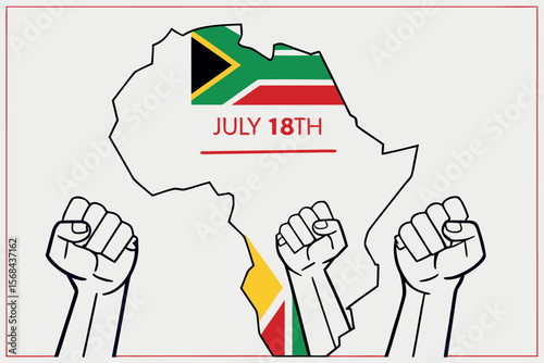 South Africa Map with Fists Raised July 18th Celebration