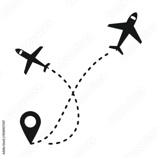 Air Route Navigation Airplane Flight Paths and Location Map