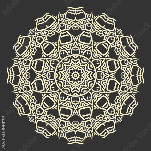 White ethnic mandala on black background. Monochrome design 3 for bandana, scarf, tablecloth or other. Vector illustration