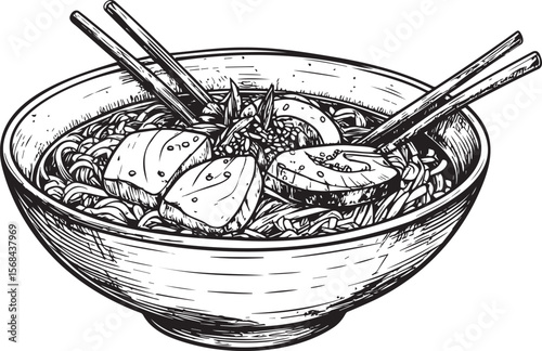 Asian Comfort: Noodle Soup Delicacy Sketch