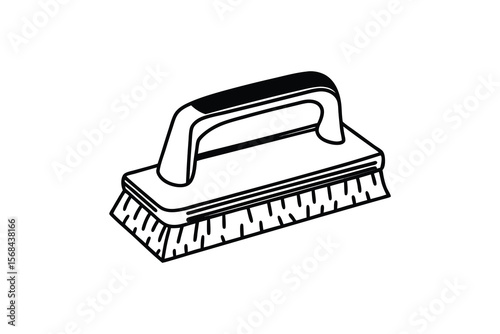 A hand iron that looks old and has a flat base and a bent handle.  Along the sides of the base, there is a wavy pattern that makes it look classic.  While the picture is black and white, it has very d