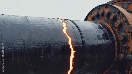Large industrial pipe with visible crack and rusted surface
