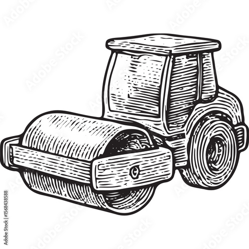 Vintage Road Roller Illustration for  Stock Construction Machinery