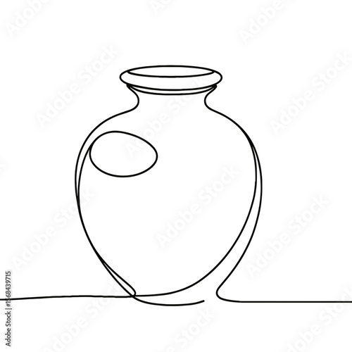 Minimalistic line drawing of a ceramic vase in black on white background, abstract style