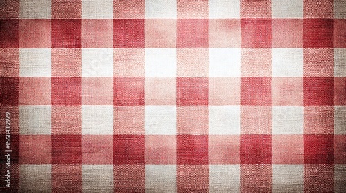 Traditional red and white checkered pattern material. Classic fabric design perfect for tablecloths, picnic blankets, and rustic decor.