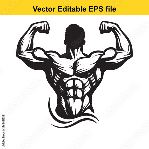 Silhouette of a Bodybuilder Displaying Muscular Physique Vector Art Illustration for Fitness and Strength Concepts