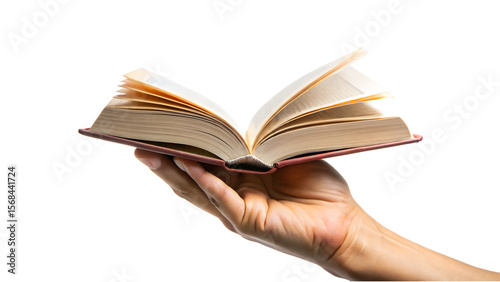 An open book held in a hand isolated on transparent background