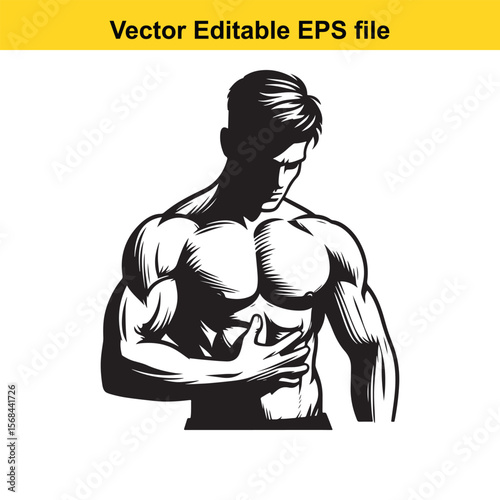 Muscular Man Illustration Vector Design A Powerful Depiction of Strength Fitness and the Human Form in Striking Black and White
