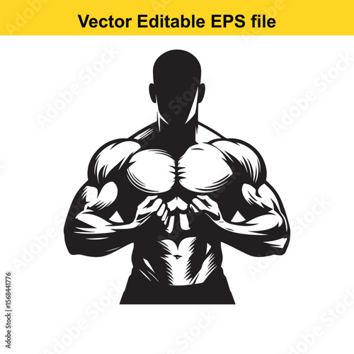 Bold Bodybuilder Silhouette A Muscular Display of Strength and Power Vector Illustration, Sports Icon
