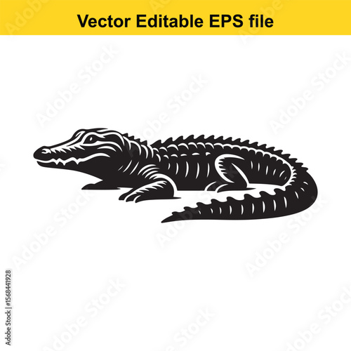Monochrome Alligator Illustration Reptilian Silhouette Reptile Illustration Artistic Design Decorative Animal Image Graphic Black and White Illustration
