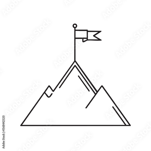 Mountain ascent with flag symbolizing achievement and adventure