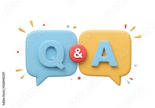 3 D Rendered Q and A Icon Light Blue Yellow Speech Bubbles isolated on a transparent background