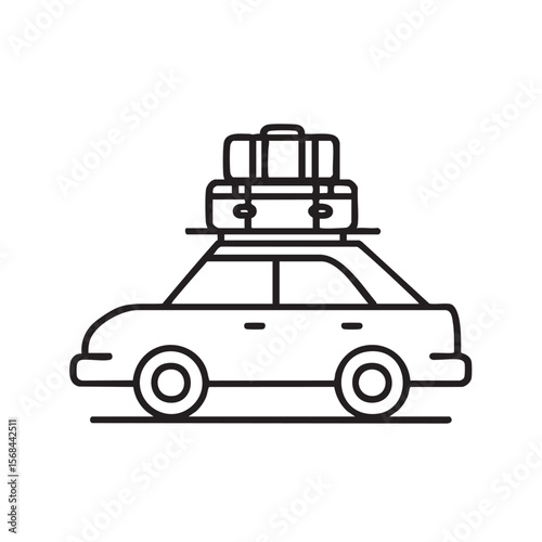 Family road trip adventure with luggage on a car rooftop