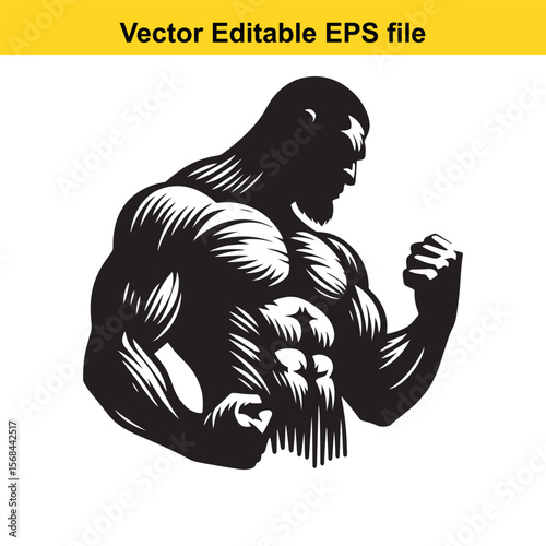 Powerful Bodybuilder Silhouette Showing Off Muscles Vector Illustration Editable EPS for Graphic Design and Fitness Related Projects Bold Symbol