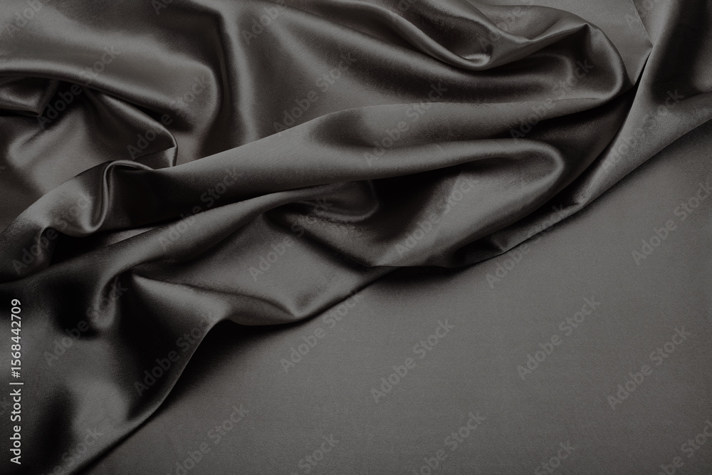 Fototapeta premium Black pearl wave fabric silk. Abstract texture copy space background.