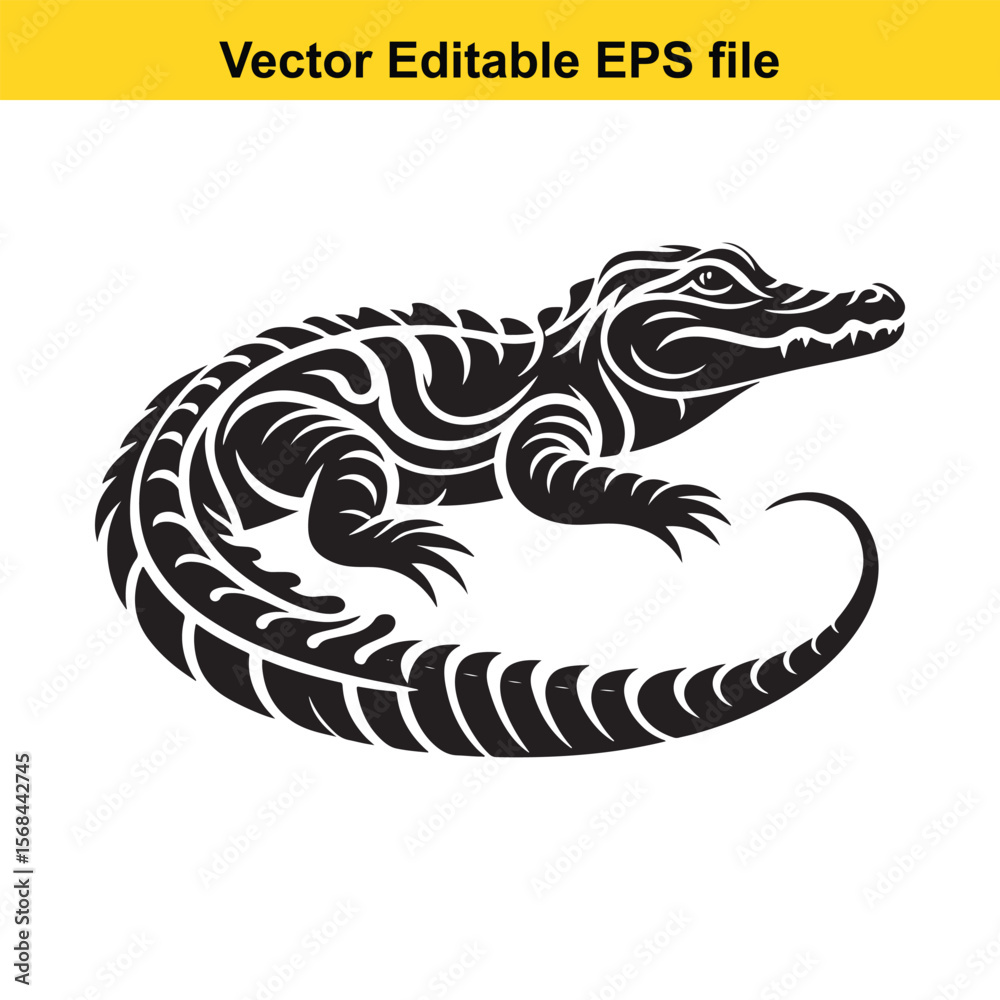 Obraz premium Stylized Alligator Illustration Reptile Artwork Black and White Design Aquatic Predator Wildlife Theme Vector Drawing Decorative Print