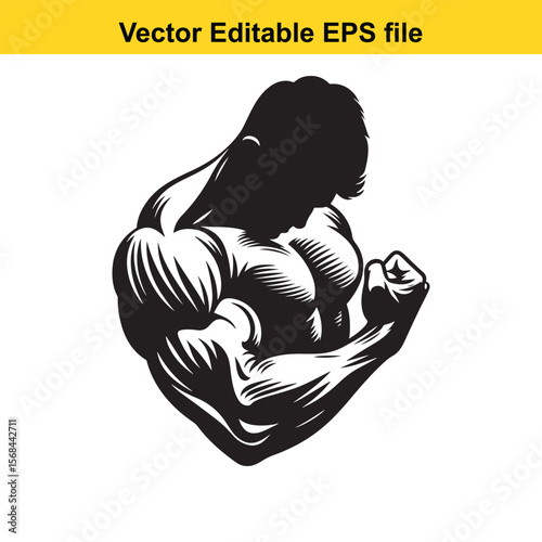 Silhouette of a Muscular Bodybuilder Flexing with Powerful Arms Illustration of Strength and Determination for Fitness Inspiration and Sports Branding