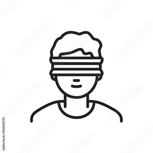 Blindfolded person expressing curiosity in a minimalistic design