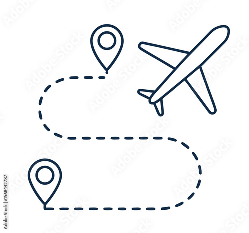 Airplane route with stopover on dotted travel path