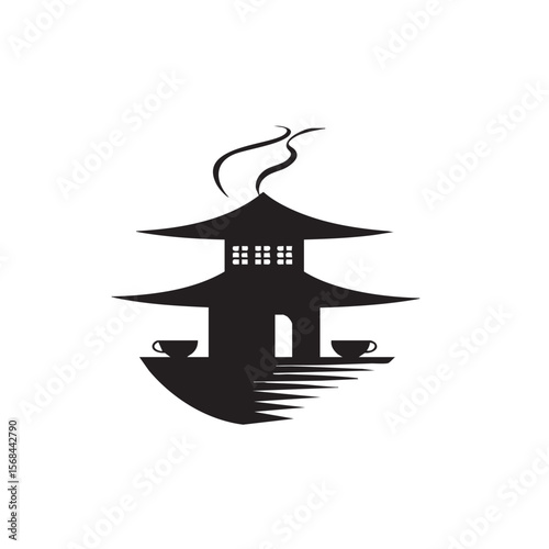 Traditional tea house silhouette for relaxing ambiance design