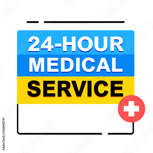 24-hour medical service icon in flat design