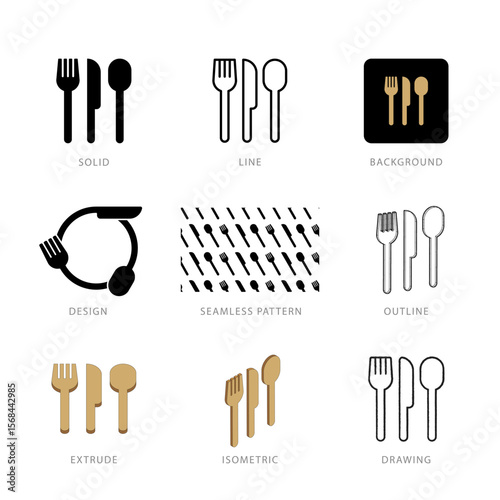Each fork, spoon and knife icon has its own creative design, and each design can meet the needs of different jobs.