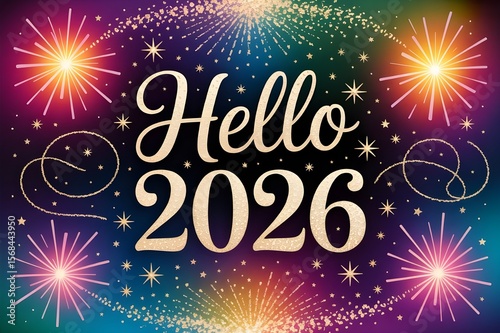 Abstract background with stars and colorful explosion of celebration fireworks for a happy new year design