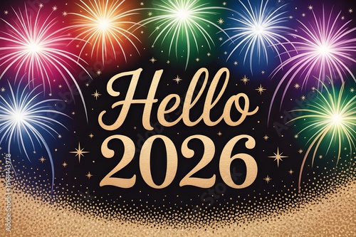 Abstract background with stars and colorful explosion of celebration fireworks for a happy new year design