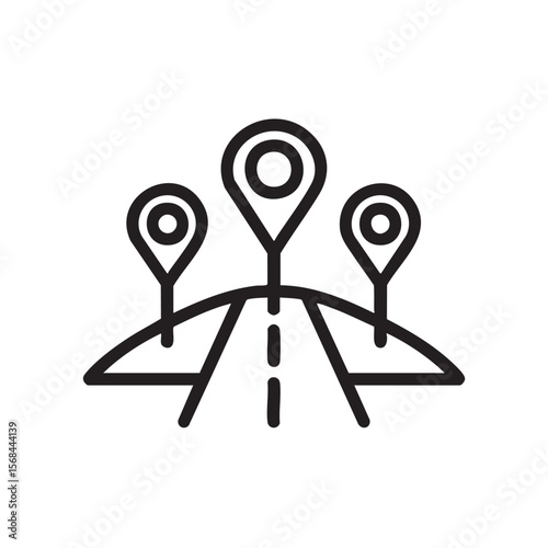 Road map with location markers for navigation and planning