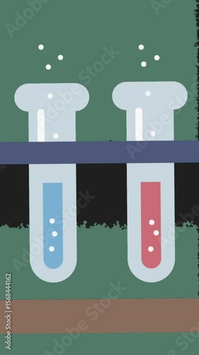 Animation of school chemistry test tubes icon on green background