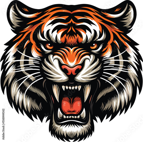 A Tiger head and angry moment diferent angel vector illustration