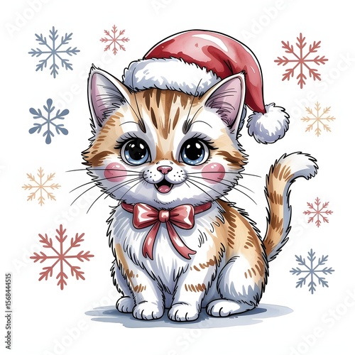 Merry Christmas greeting card with cate