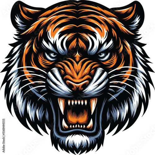 A Tiger head and angry moment diferent angel vector illustration