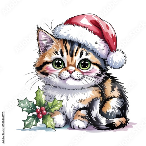 Merry Christmas greeting card with cate