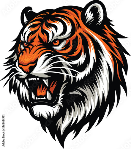 A Tiger head and angry moment diferent angel vector illustration