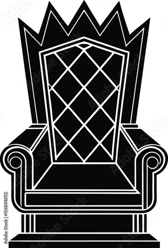 High back diamond throne vector seat silhouette in vintage royal design