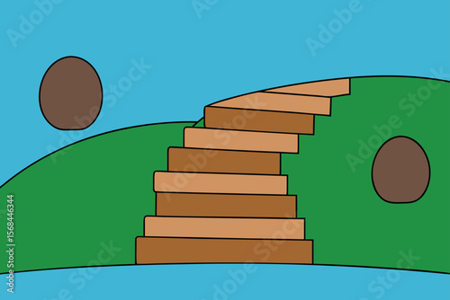 Landscape With Footpath Turning Into Stone Steps