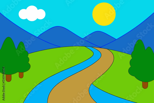 Landscape With River Bend Narrow Path Beside It
