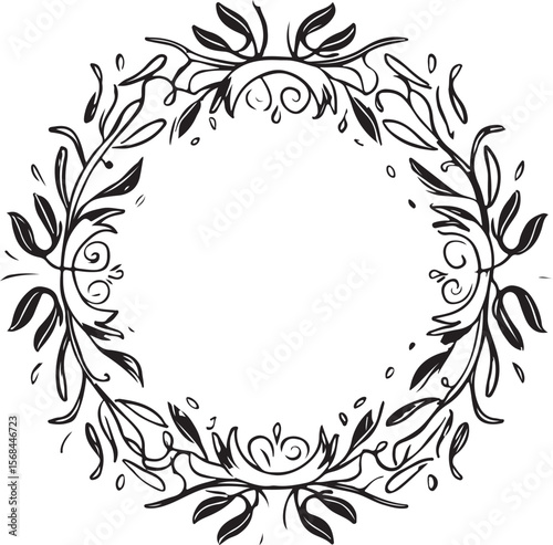 Ornate floral wreath with swirling vines and leaves vector