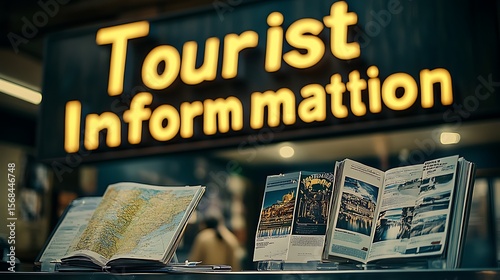Tourist information sign and brochures.